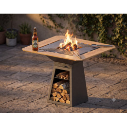 Gratar de gradina cu blat de lemn masiv 800x800 mm