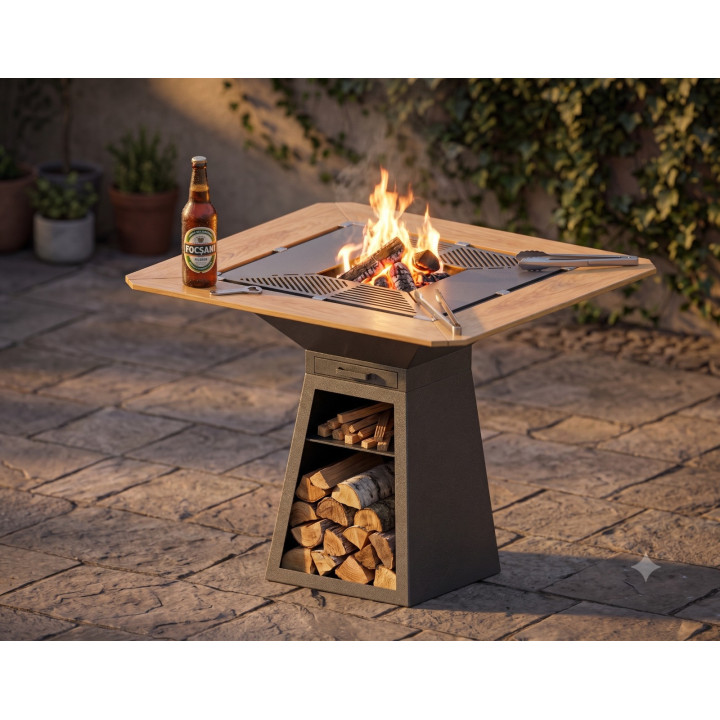 Gratar de gradina cu blat de lemn masiv 800x800 mm
