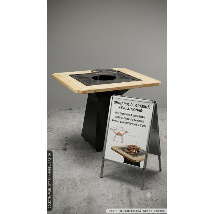 Gratar de gradina cu blat de lemn masiv 800x800 mm